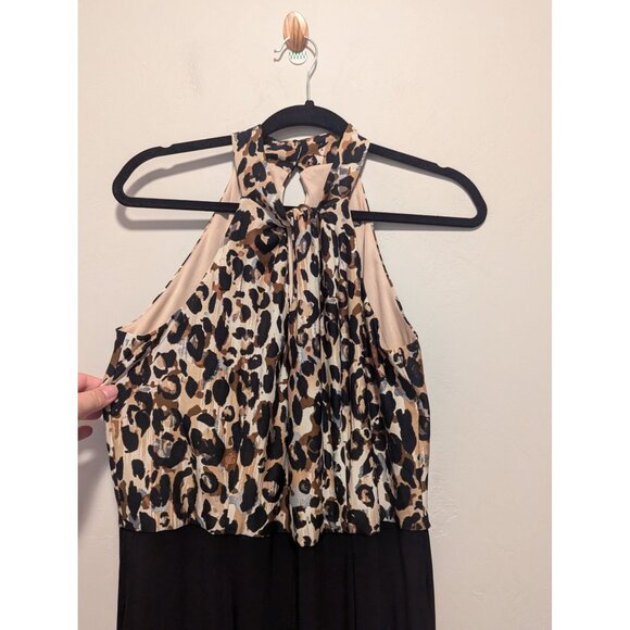 Leopard Print Halter Neck Julia Jordan Jumpsuit With Wide Leg Pants Size 10 - Picture 2 of 5